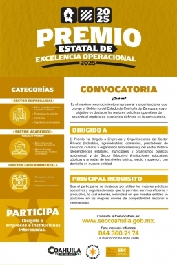 Convocan al Premio Estatal de Excelencia Operacional 2025 en Coahuila 1 001. CONVOCAN A PREMIO ESTATAL DE EXCELENCIA OPERACIONAL 2025 uploaded v1 2
